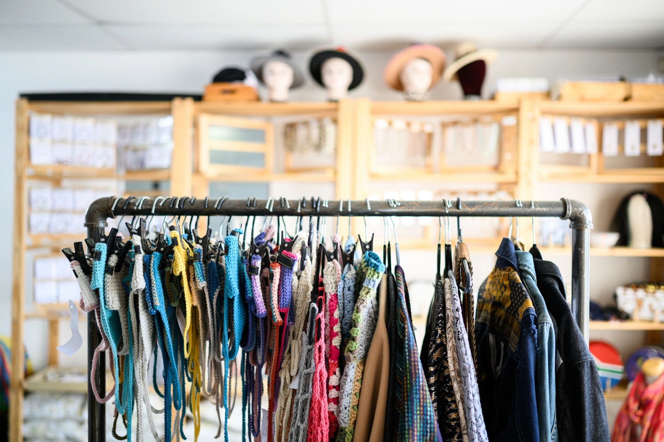 Colorful clothing rack inside a boutique